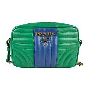 Auth PRADA Crossbody Shoulder Bag Green/Blue Leather/Goldtone - z3874